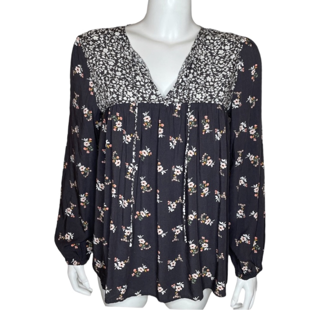 Matilda Jane Tunic Top Blouse M Popover Boho Floral Print Brown